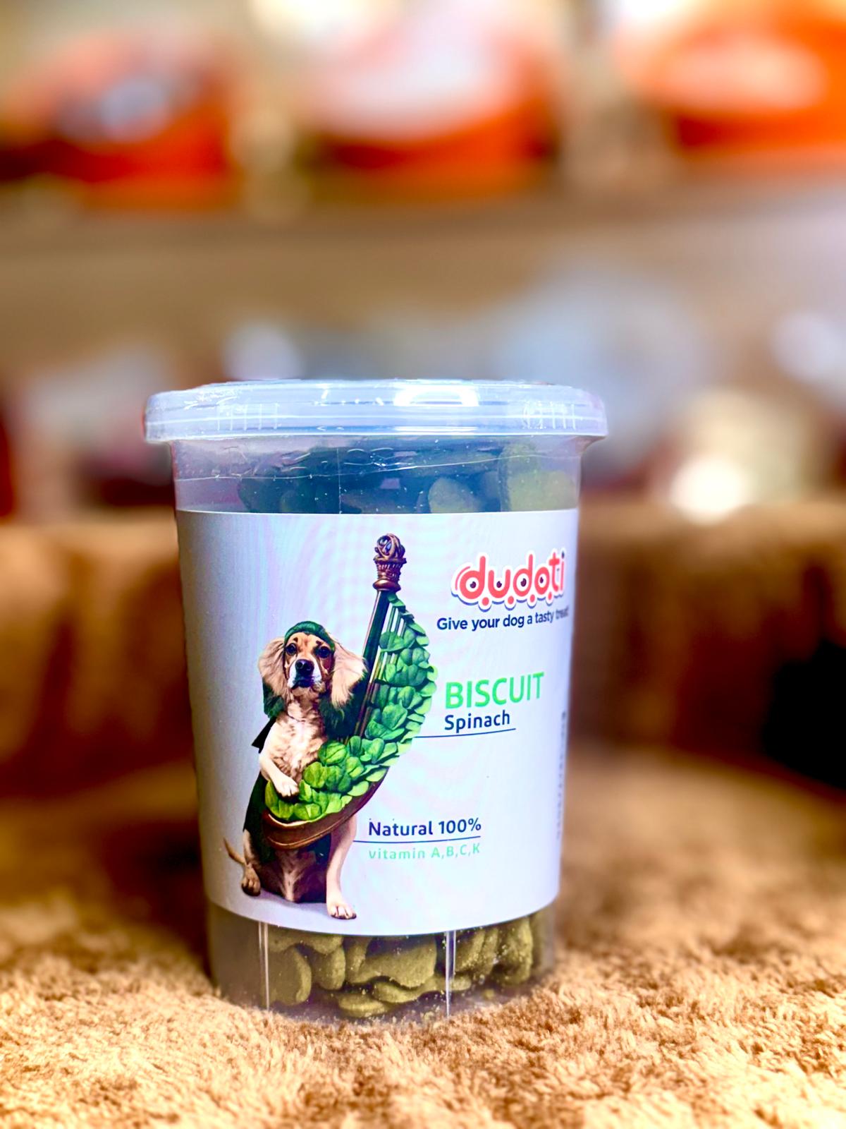 WhatsApp Image 2025-08-04 at 16.08.42 (4) تشویقی سگ دودوتی بیسکوییتی طعم اسفناج 150 گرم - تصویر 1