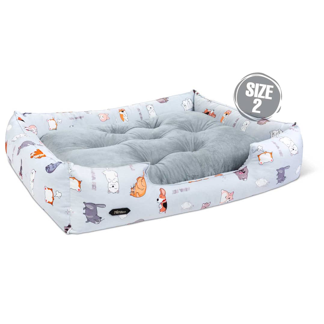 جای خواب U VIP  طرح سگ و گربه طوسی سایز 2 مناسب سگ و گربه نیناپت